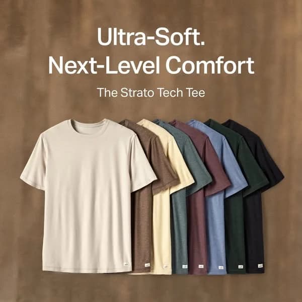 Vuori Strato Tech Tee — Multi-Color Product Lineup - fashion ad example for Instagram