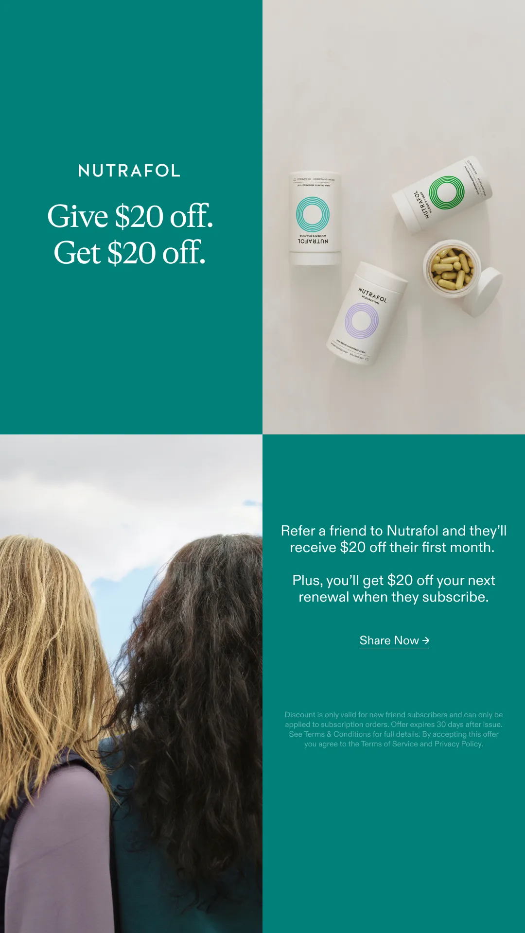 Nutrafol Referral Offer — Four-Panel Grid