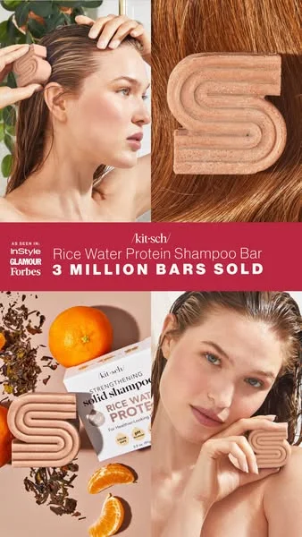Kitsch shampoo bar four-panel grid static ad with "3 million bars sold" banner