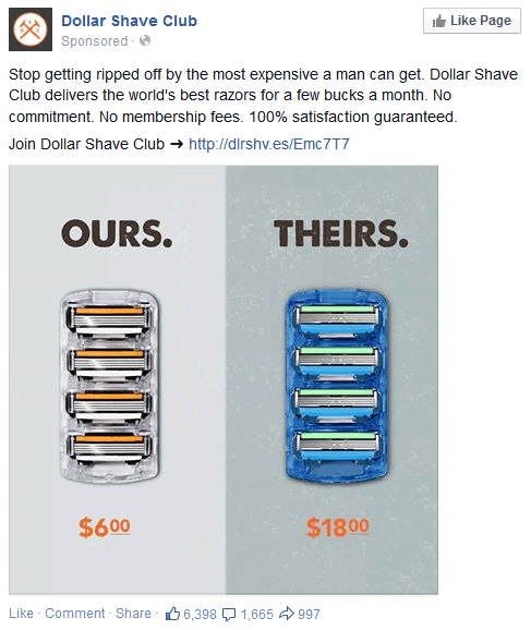 Dollar Shave Club vs Gillette price comparison ad