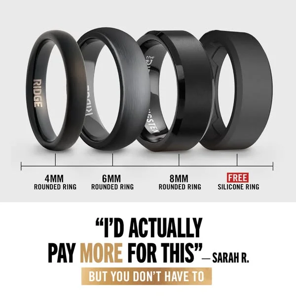 The Ridge ring lineup comparison static ad with "I'd actually pay more for this" testimonial