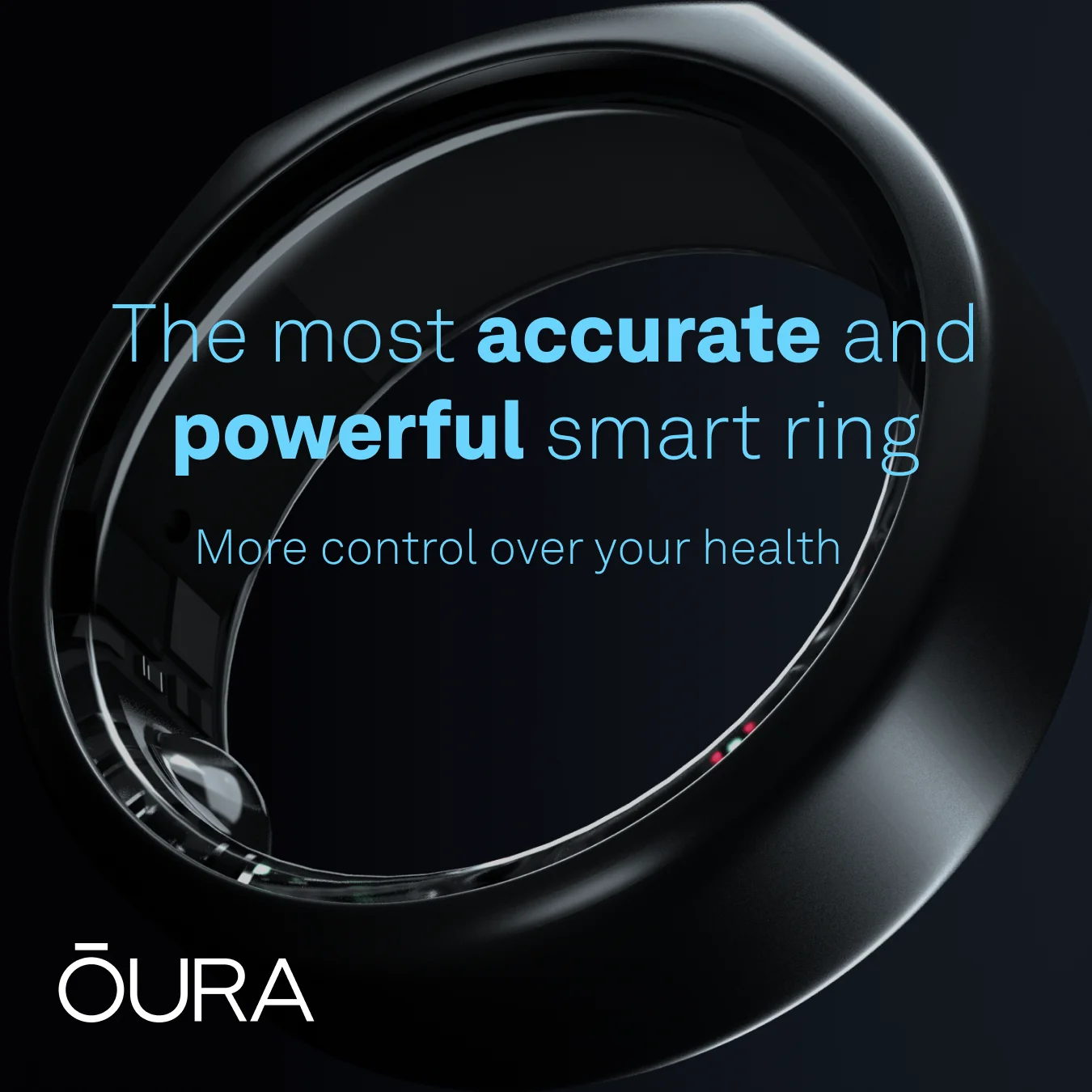 Oura luxury ad example: black smart ring in extreme macro filling the frame on near-black
