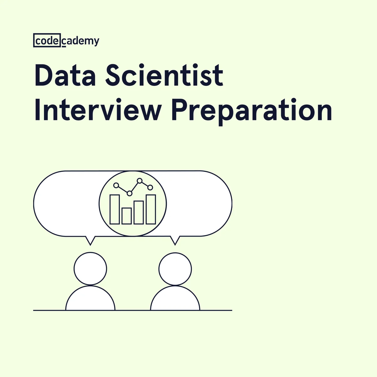 Codecademy Data Scientist Interview Preparation ad with a minimalist two-person illustration