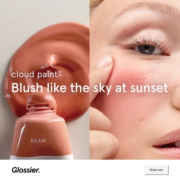 Glossier Cloud Paint split-screen skincare ad example