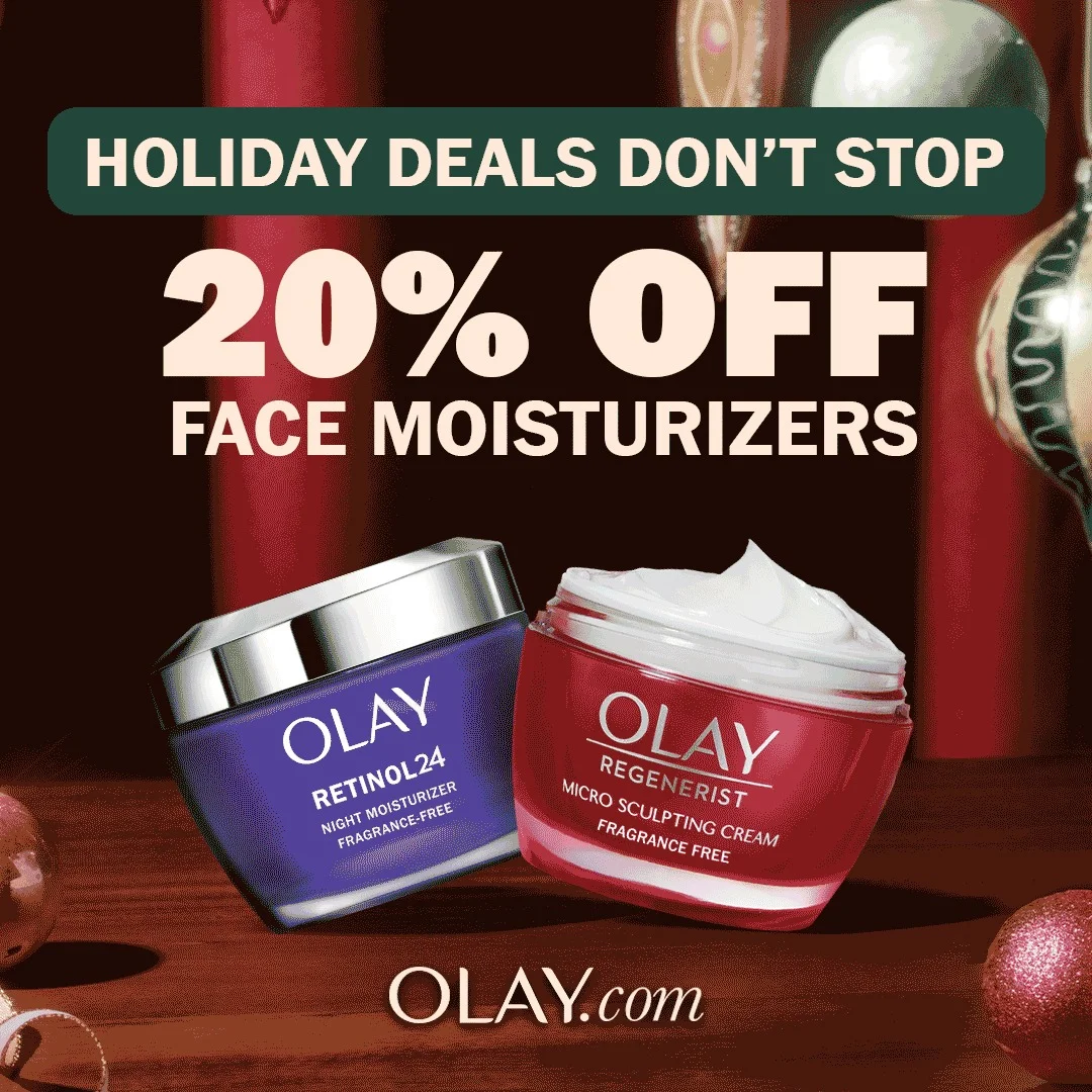 Olay Retinol 24 and Regenerist holiday sale skincare ad