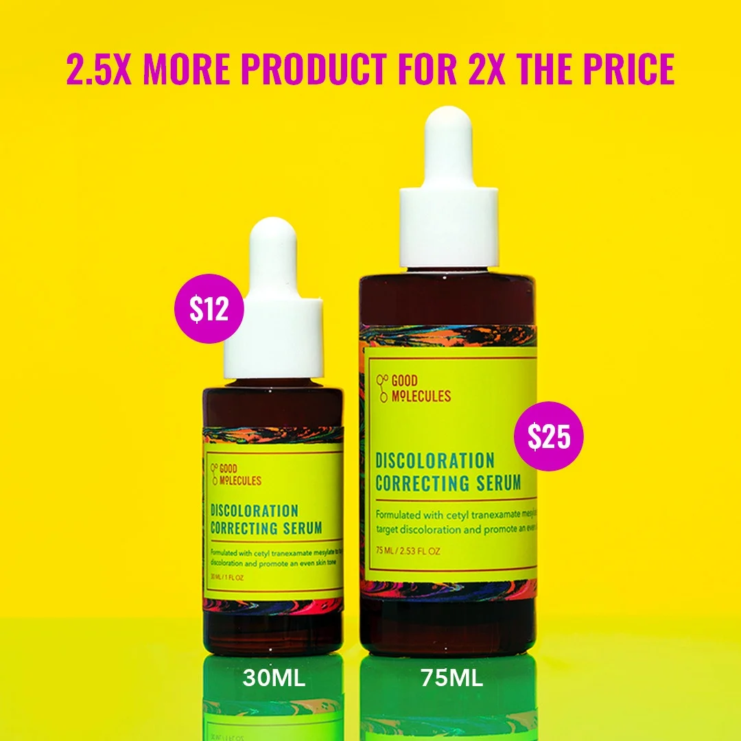 Good Molecules Discoloration Serum price comparison skincare ad