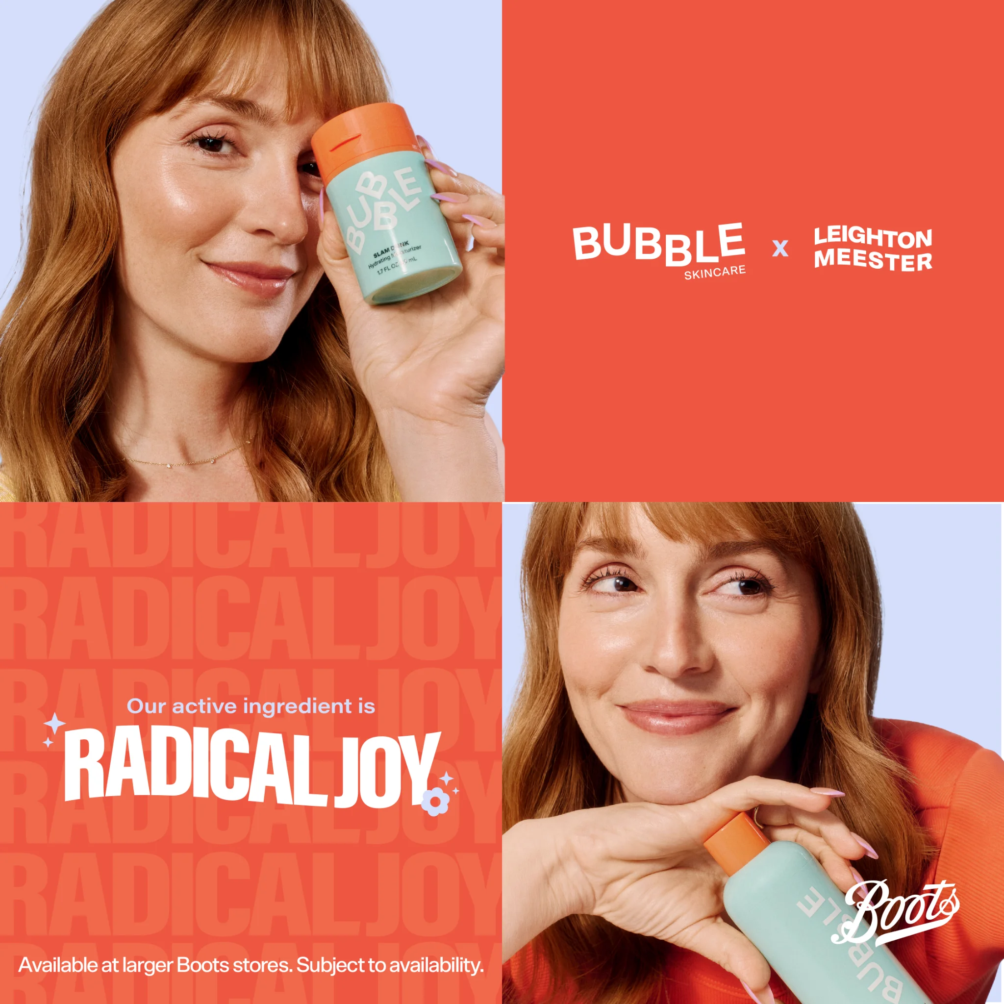 Bubble Skincare x Leighton Meester grid collage ad