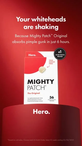 Hero Cosmetics Mighty Patch bold red hero skincare ad