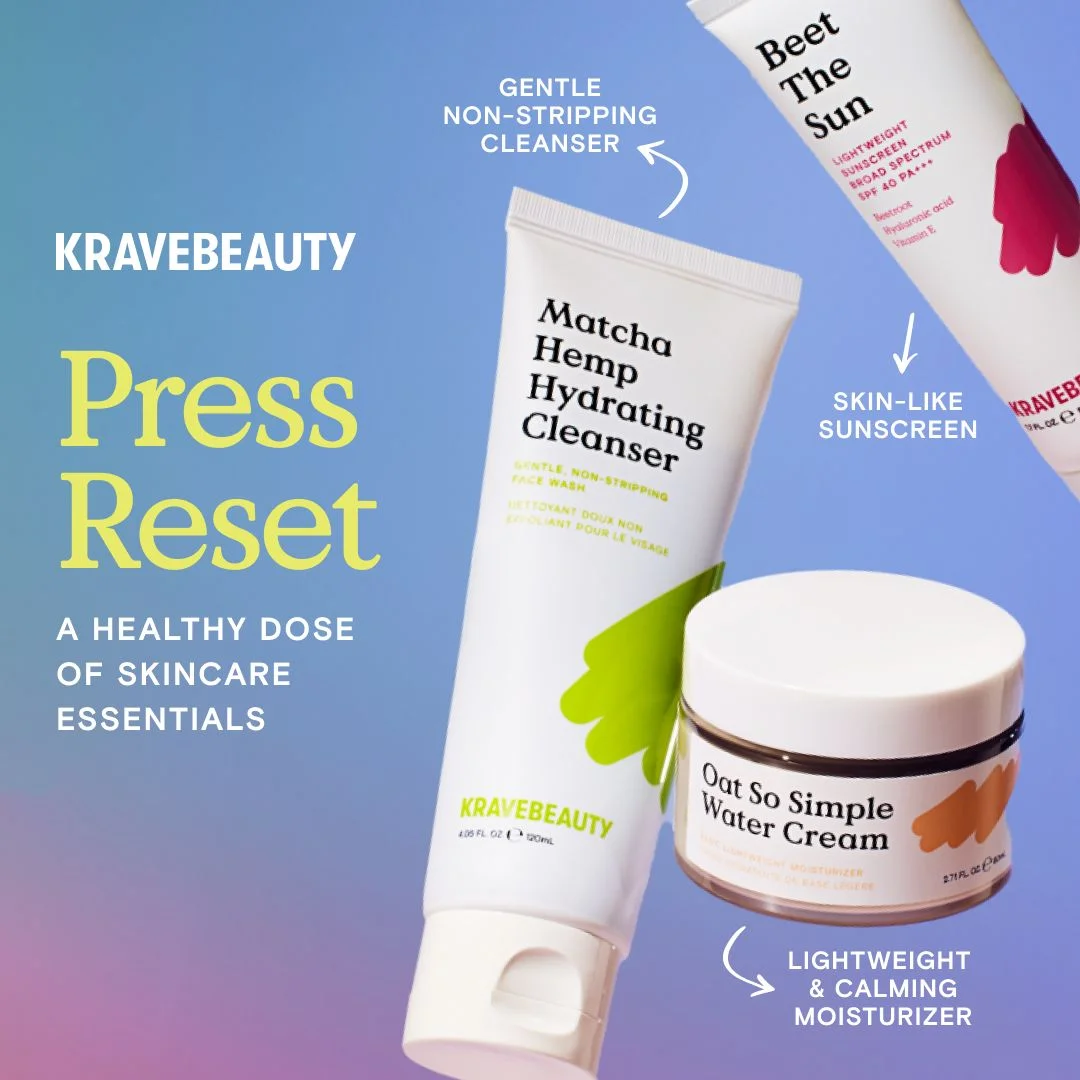 Krave Beauty Press Reset essentials skincare ad