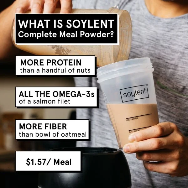 Soylent meal replacement ad example comparing nutrition to whole foods